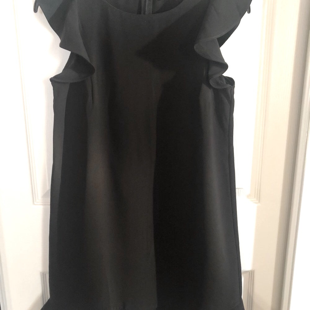 ANN TAYLOR LOFT Petite Black Ruffle Cap Sleeve Shift Dress Size